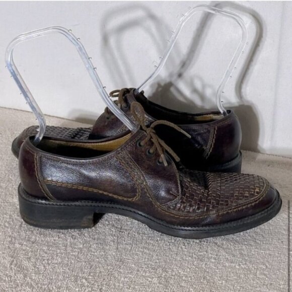 Vintage Brown Woven Leather Upper Lace Up Derby Shoes 12 - Picture 8 of 14